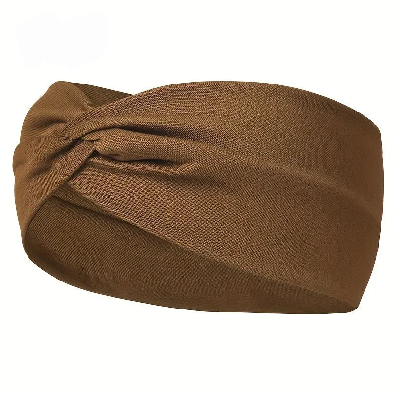 Simple Solid Color Cross Knotted Elastic Wide Headband Women Unisex Sports Yoga Hai additional angle