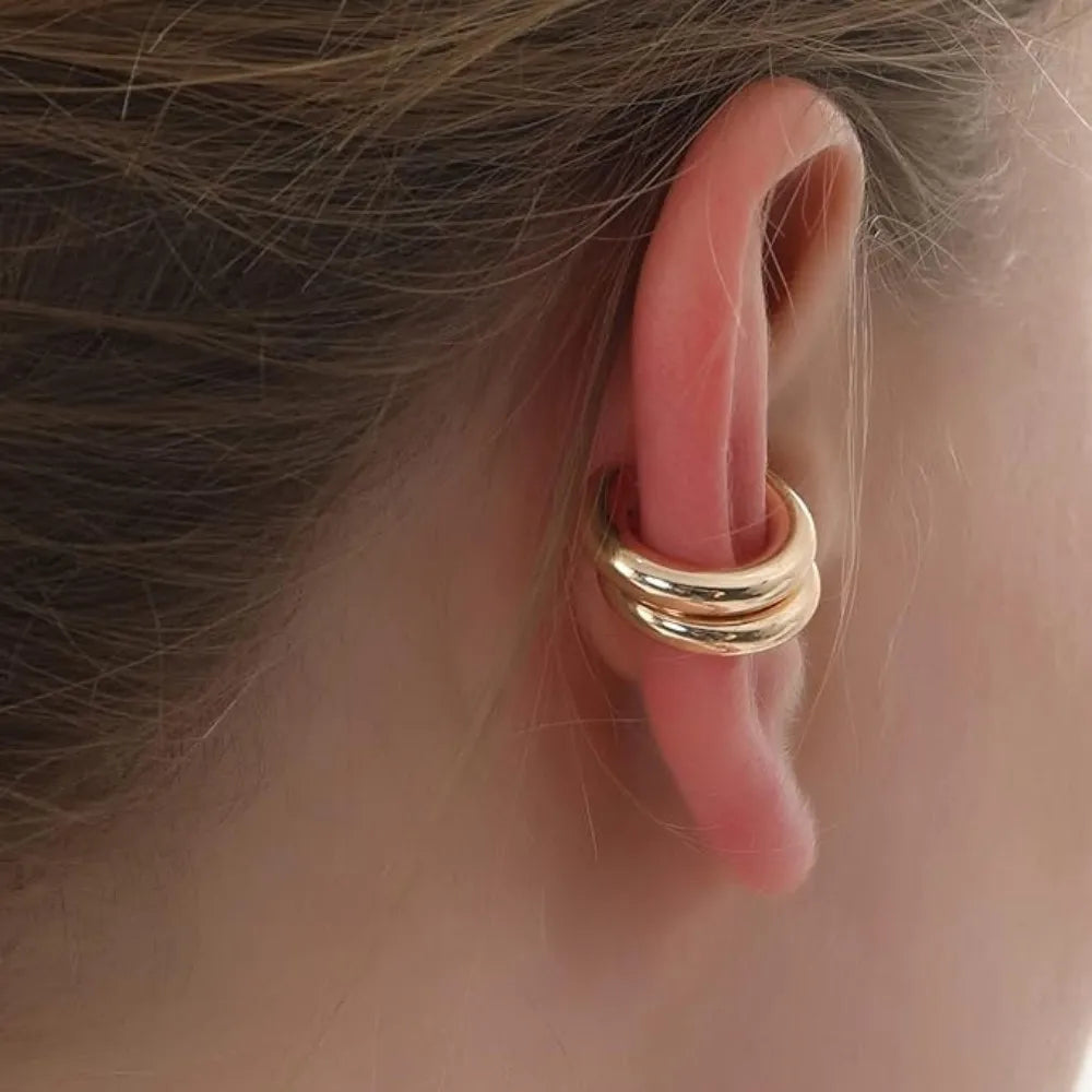Stacking Punk Double C-shaped Ear Cuffs for Women Non Piercing Earrings Clip On Fake Hel detail view