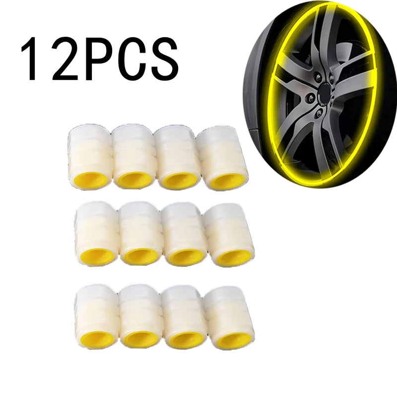 Automobile Tire Valve Cap Fluorescent Yellow Night Glowing Car Motorcycle Wheel Styling detail view