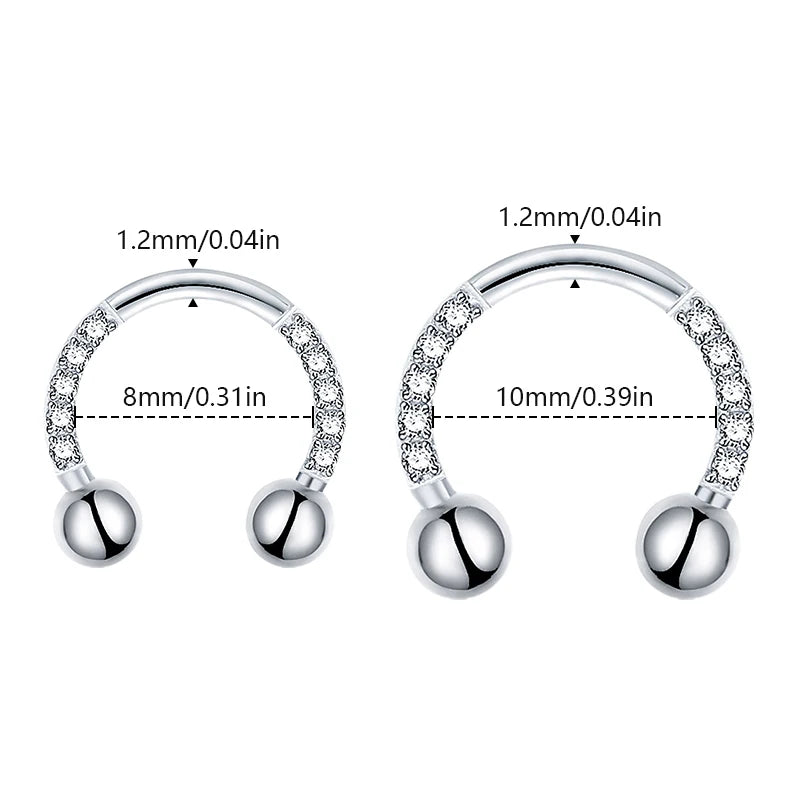 Titanium Zircon Hoop Nose Ring Septum Lip Circular Barbell Horseshoe Ear Tragus Hel additional angle