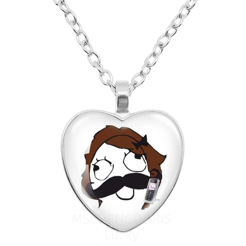 Rage Comic Necklace Derp Face Trollface Funny Meme Cartoon Glass Heart Shape Pendant alternate view