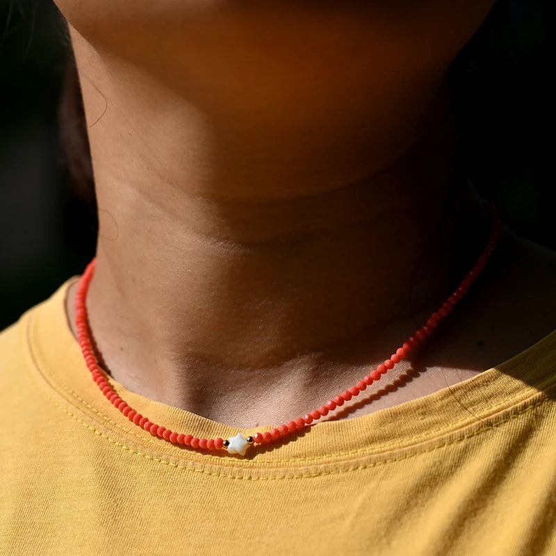 Shell Star Crystal Choker Necklace | Trendy Summer Jewelry for Women close-up view