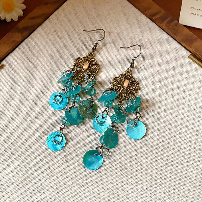 Cute Summer Flower Earrings Handmade Vacation Bohemian Earrings Exaggerated Beach Women detail view