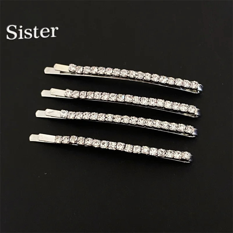 Bling Crystal Hair Clips Set Rhinestone Flowers Barrettes Side Pin Sweet Elegant Bobby close-up view