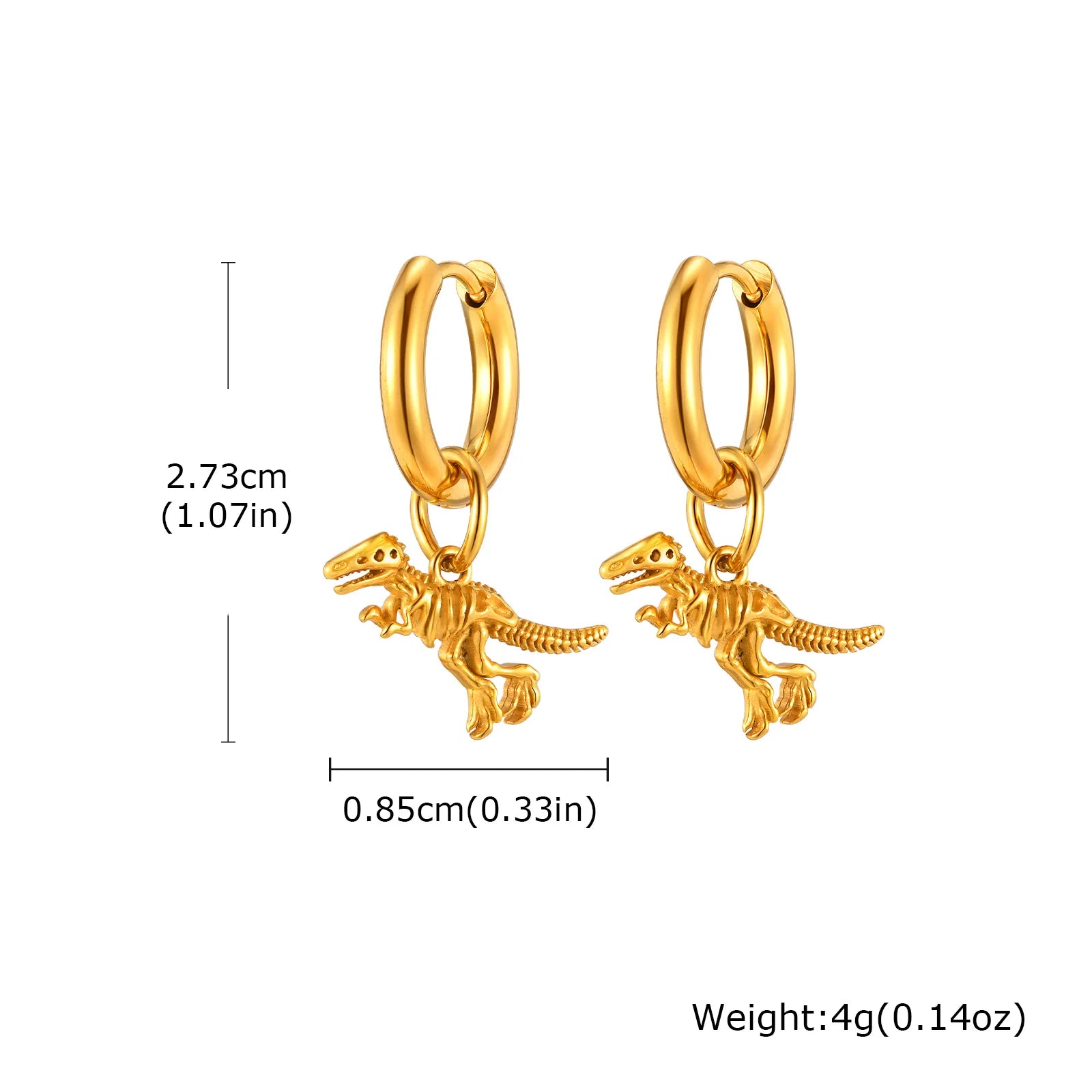 Dinosaur Drop Earrings | Stainless Steel Punk Rock Jewelry for Men and Women lifestyle view