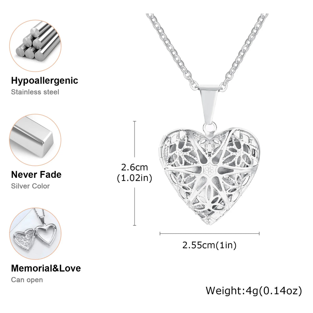 Vnox Light Heart Locket Pendants for Women Men Openable Photo Frame Glossy Stainless alternate view