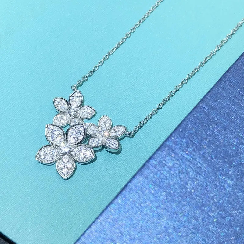 Huitan Shiny Flowers Design Pendant Necklace with Cubic Zirconia Graceful Trendy Acce lifestyle view