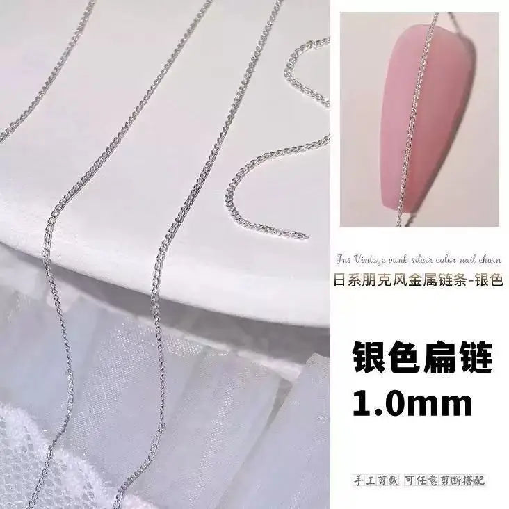 Micro Bead Chain Nail Art Decoration, Silver Gold 50cm Ball Chain for Stylish Manicure close-up view