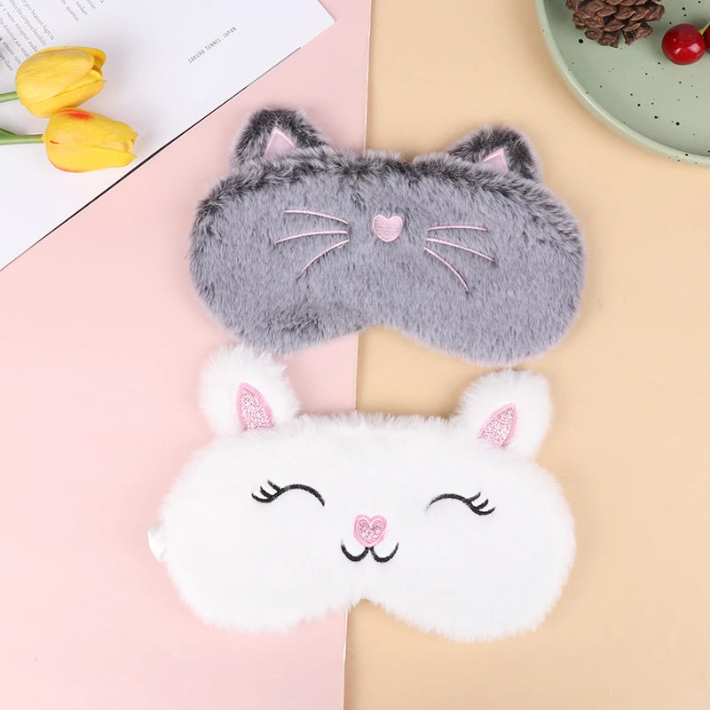 Plush Cat Eye Mask for Sleep | Soft Travel Blindfold detail view