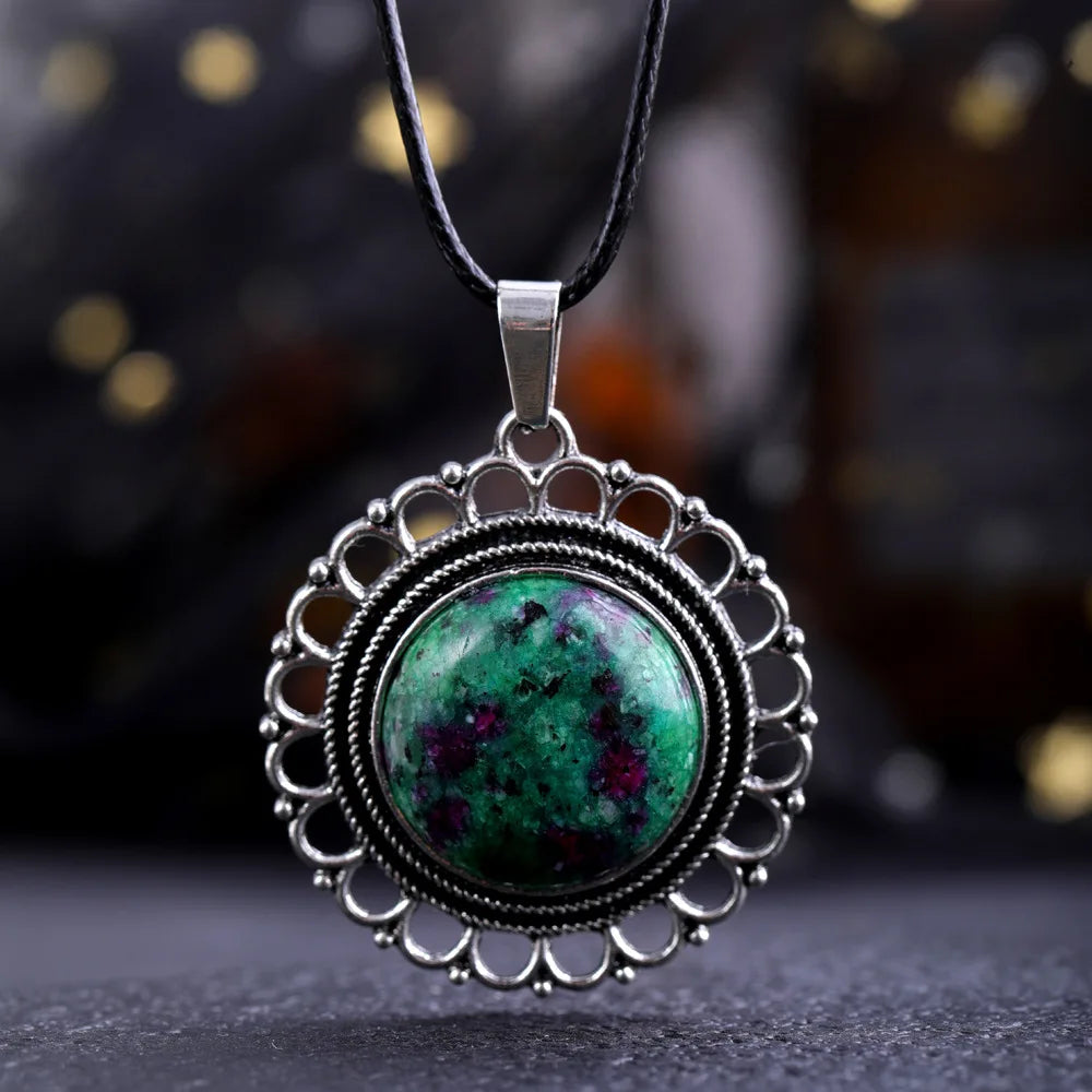 Lace Agate Pendant Necklace | Vintage Handmade Crystal Jewelry additional angle