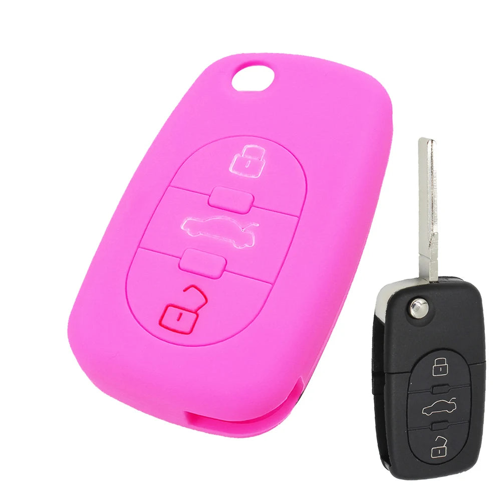 XUKEY Silicone Car Key Fob Cover Case | 3 Button Flip Remote Holder for Audi A2 A3 additional angle