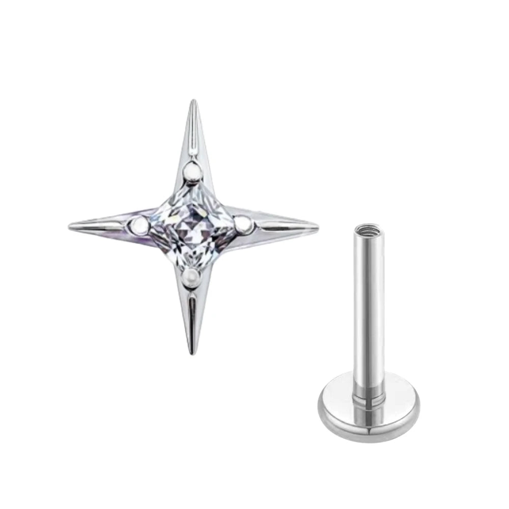 G23 Titanium 16G CZ Square Star Labret Tragus Helix Cartilage Flat Back Earring Nose lifestyle view