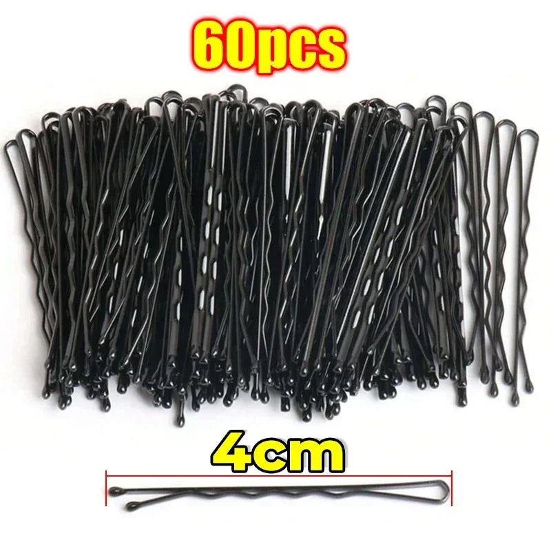 60/600pcs Black Straight Line Hair Clip U-shaped Needle Lady Hairpins Curly Wavy Grip lifestyle view
