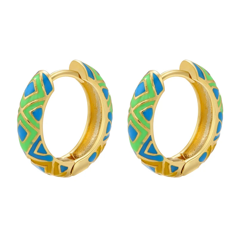 ZHUKOU Enamel Geometric hoop Earrings Fashion gold color triangle Women Round small ho close-up view
