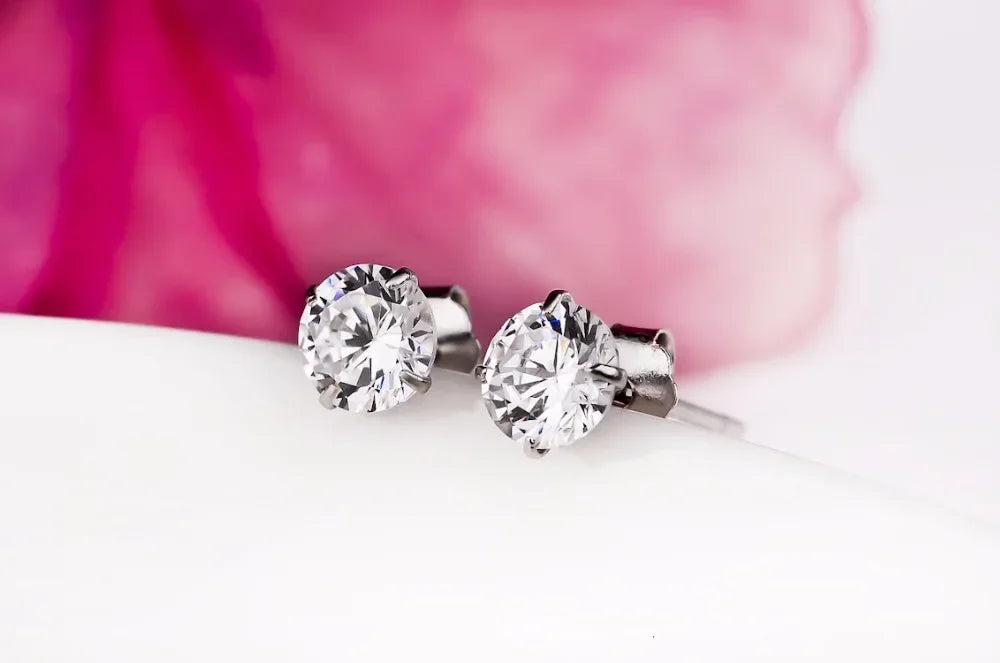 Crystal Zircon Genuine 925 Sterling Silver Earrings 999 Sterling Silver Cubic Zirconia close-up view