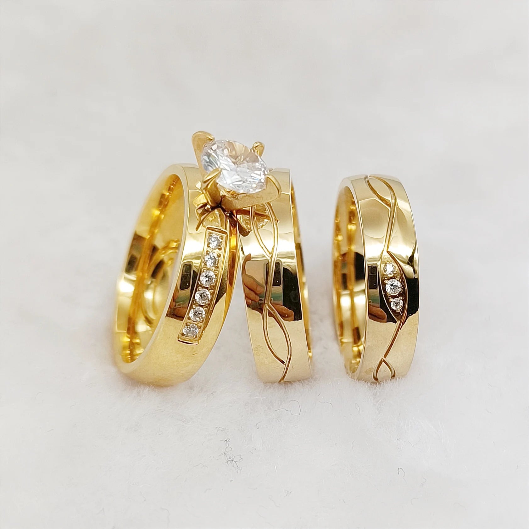 Wedding Engagement Rings Set For Couples Lover's Alliance Bands Designer cz Diamond 18k gold plated Promise Rings Jewelry Women