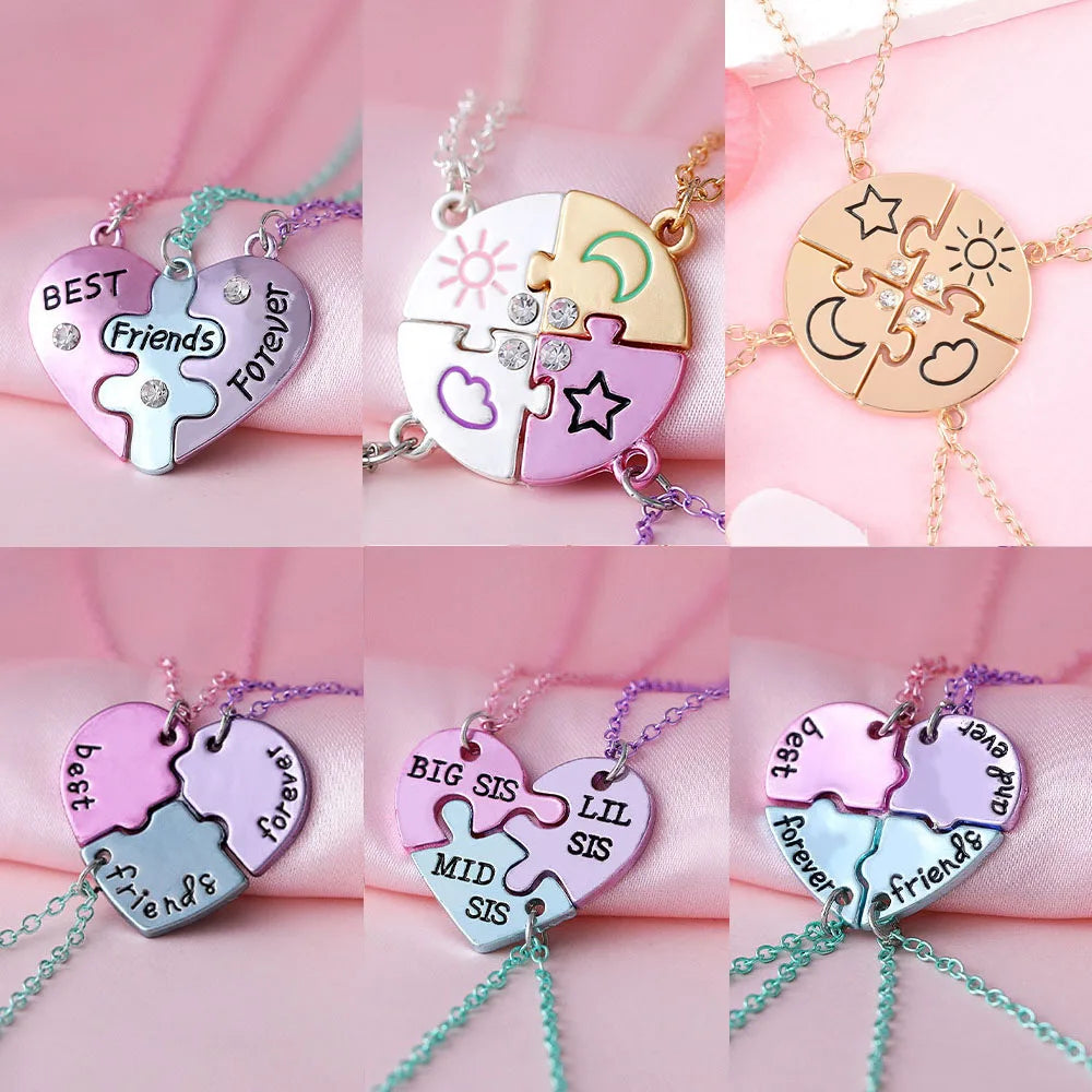 Lovecryst 3/4Pcs/set Heart-shaped Stitching Best Friend Necklace BFF Friendship Jewelry Gifts for Gi