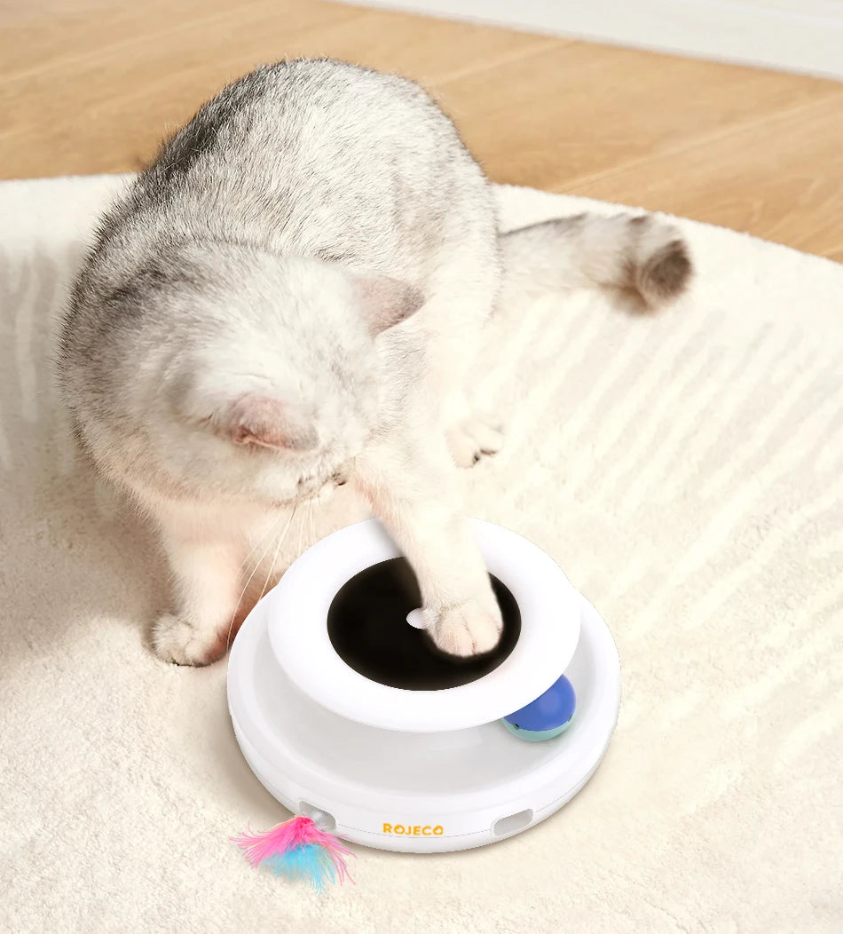 Automatic Feather Teaser and Fun Ball Interactive Toy