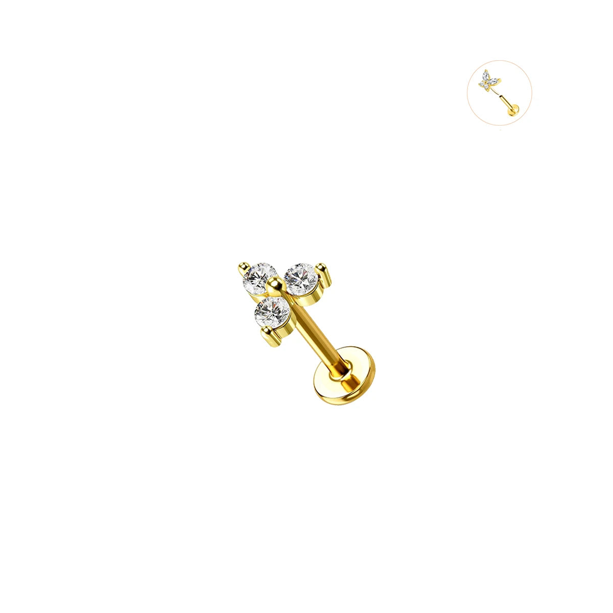 EVISPOL 16G Hypoallergenic Stainless Steel Threadless Insert Labret Lip Rings Tiny Cryst detail view