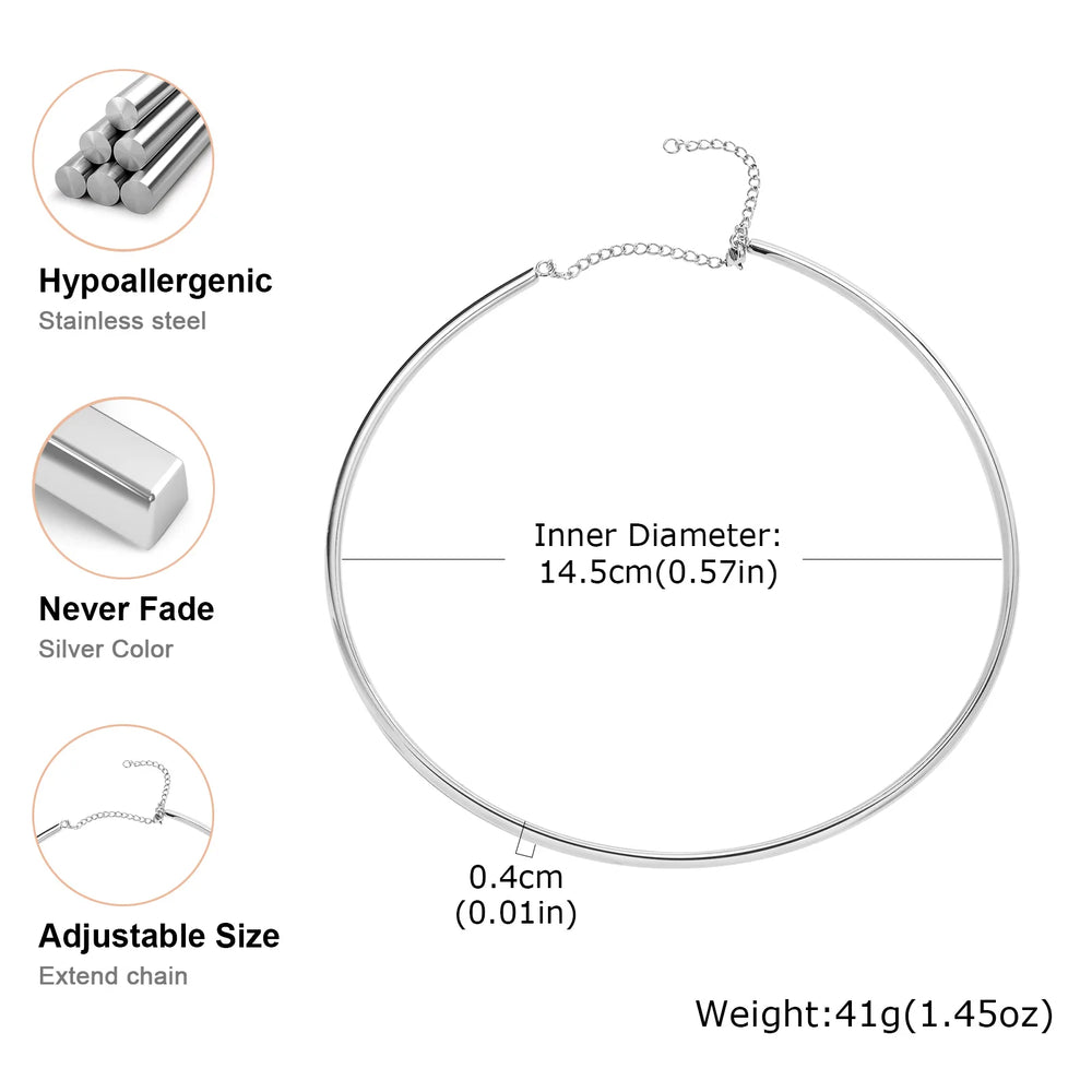 Dainty 4MM Wide Choker Necklace for Women,Silver Color Stainless Steel Necklaces, T additional angle
