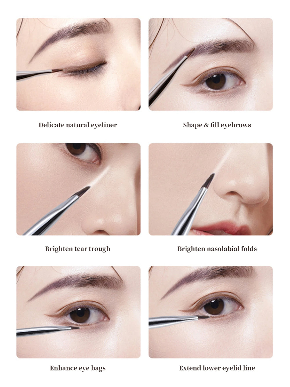 5-Piece Makeup Brush Set | Blade Eyeliner, Flat Eyebrow & Silkworm Brushes close-up view