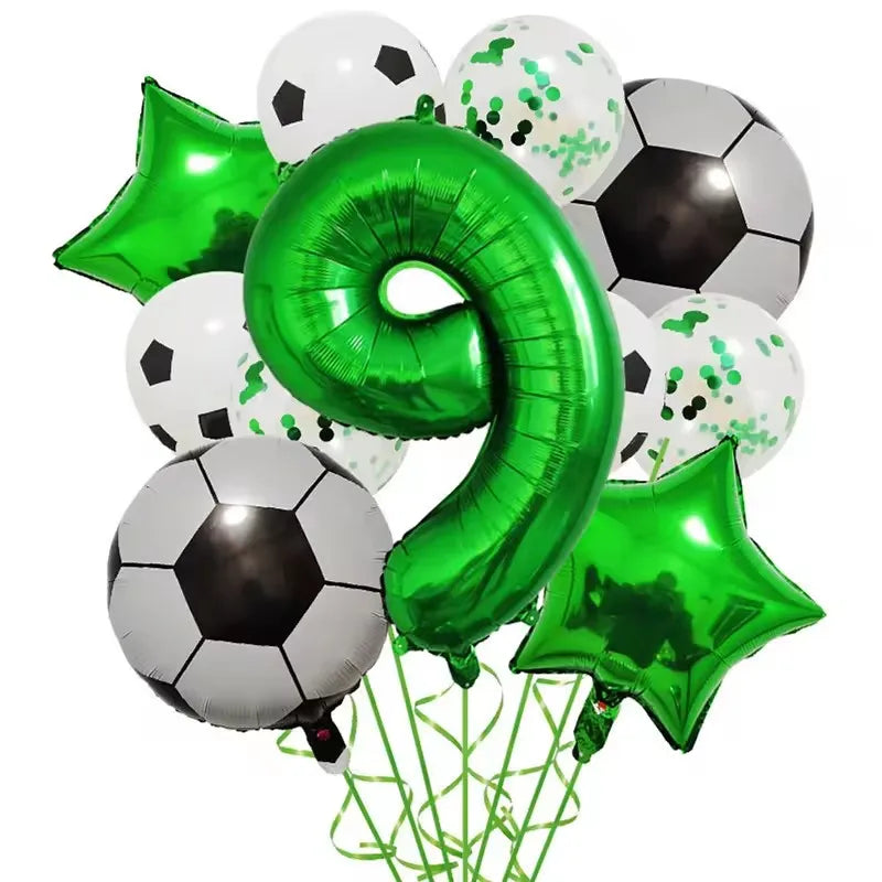 11pcs Football Foil Balloons Soccer Party Decorations | Green Number Ball Set close-up view