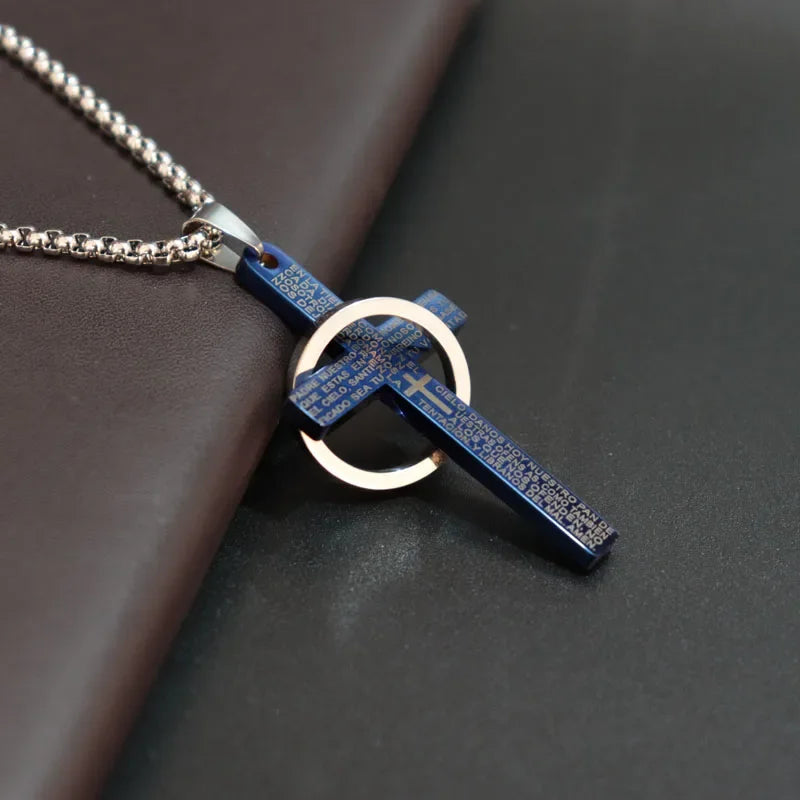 Simple Cross With Circle Pendant Necklace | Stainless Steel Christ Cruz Chain for M additional angle