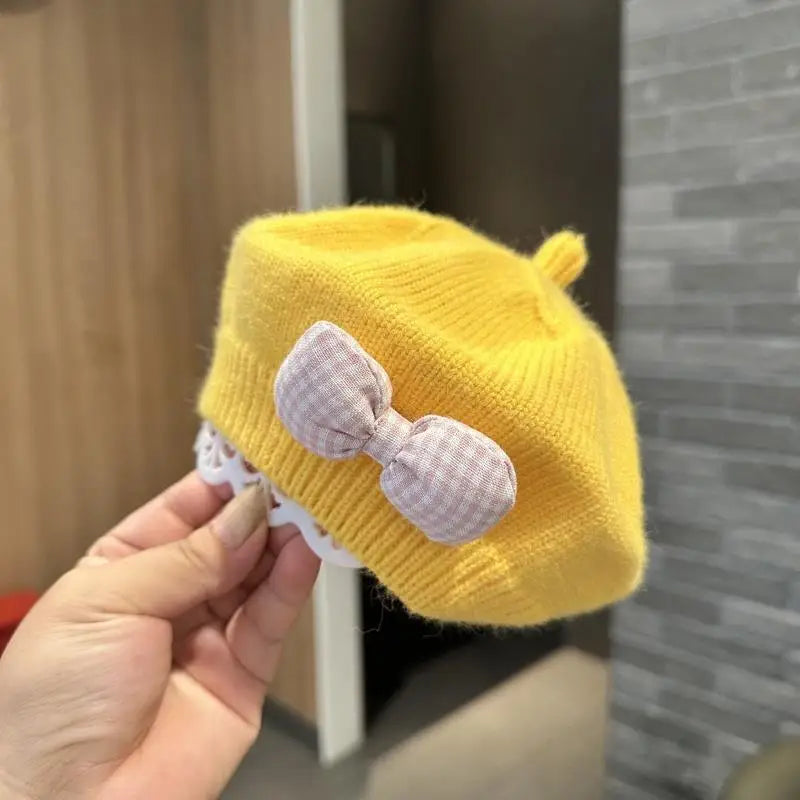 Kids Knitted Beret with Bow | Winter Hat for Baby Girls and Toddlers additional angle
