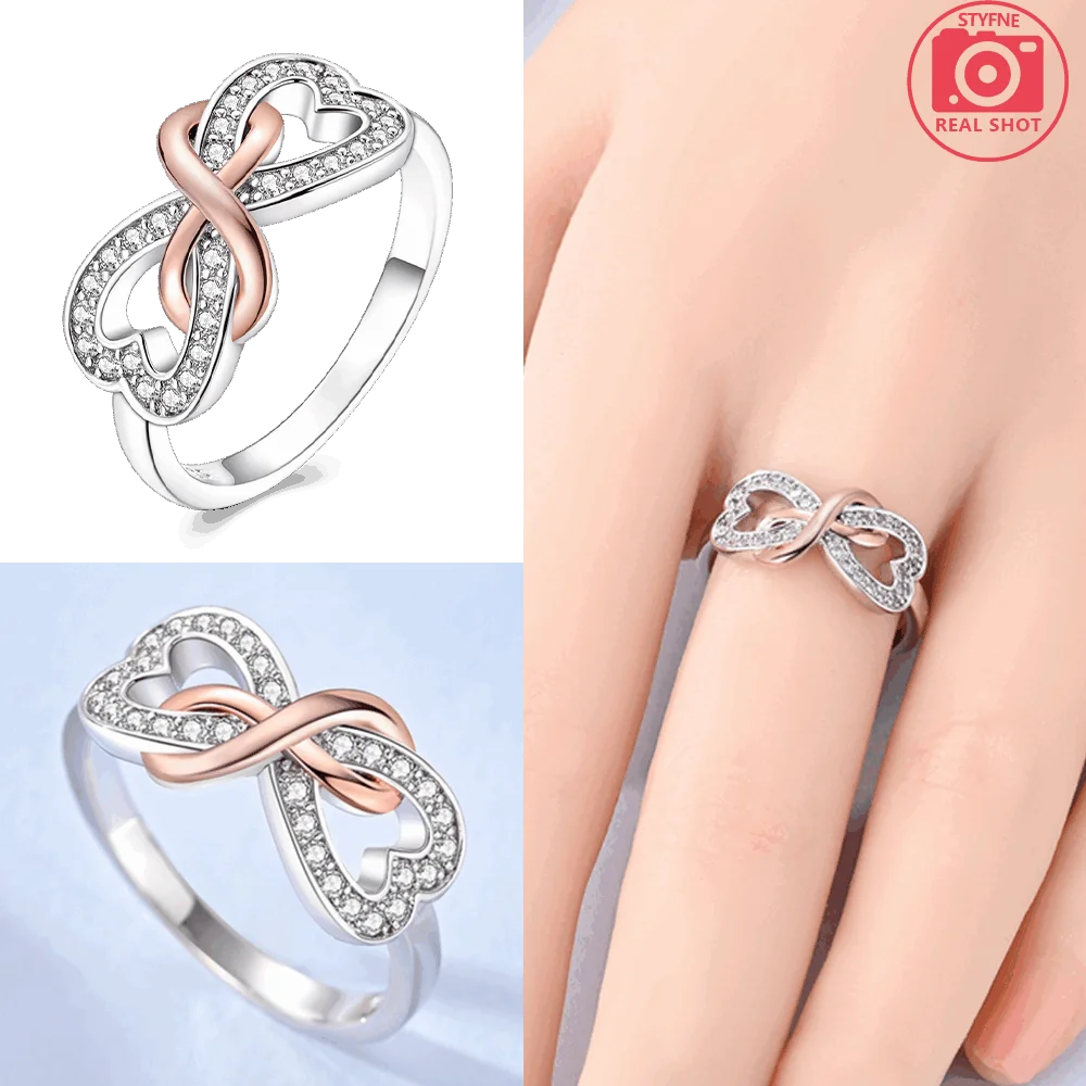 Original Romantic Heart-shaped White Zircon Shell Bowknot Rings 925 Sterling Silver Wome detail view