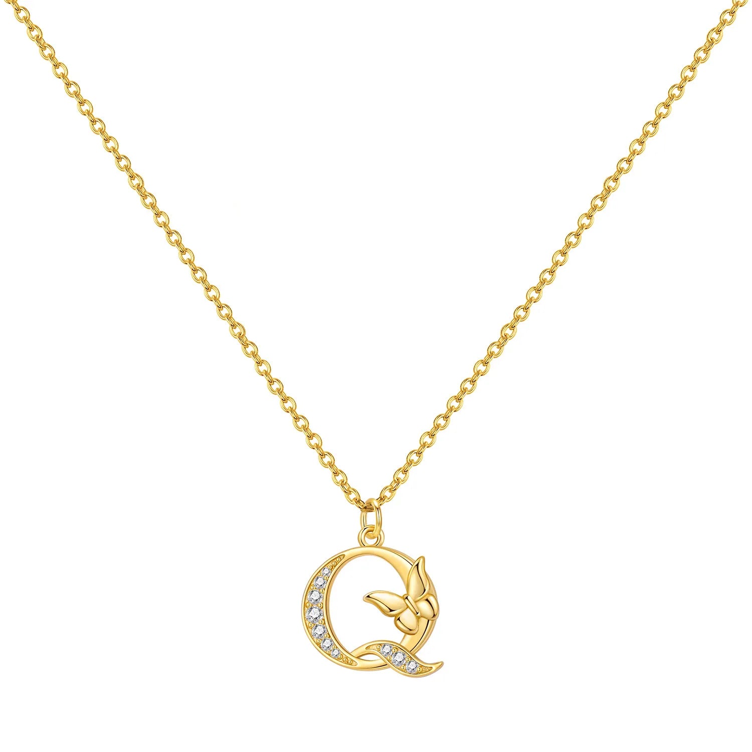 925 Sterling Silver Butterfly Initial Necklace | 26 Letter Y-Shaped Pendant for Women close-up view