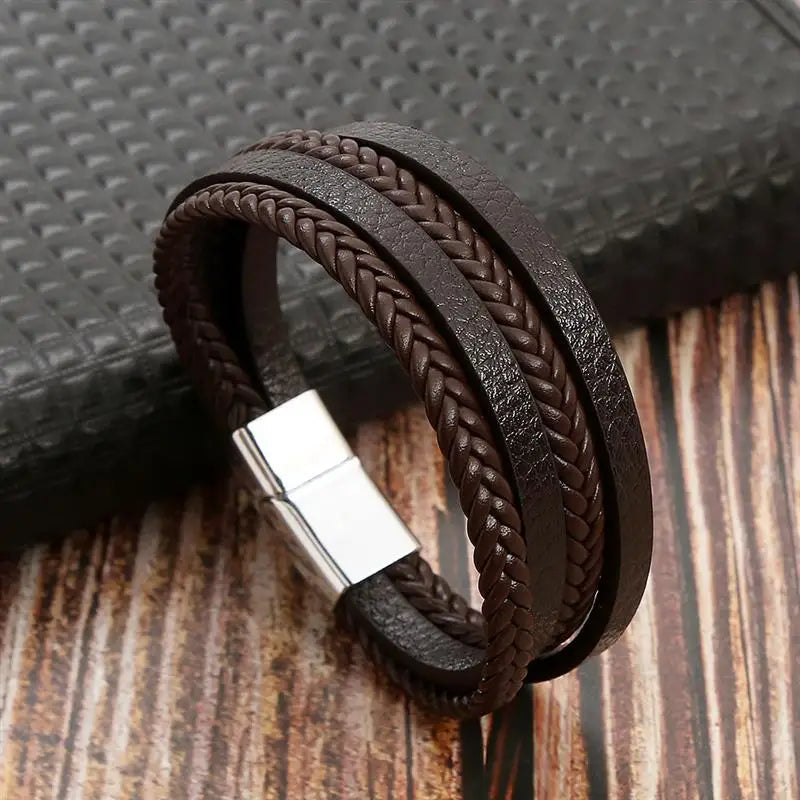 Classic Men's Leather Bracelet New Style Hand-woven Multi-layer Combination Accessory alternate view