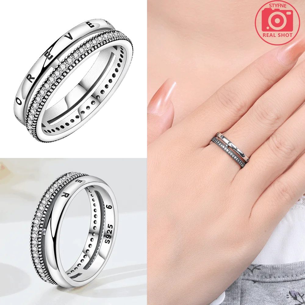 Original Romantic Heart-shaped White Zircon Shell Bowknot Rings 925 Sterling Silver additional angle