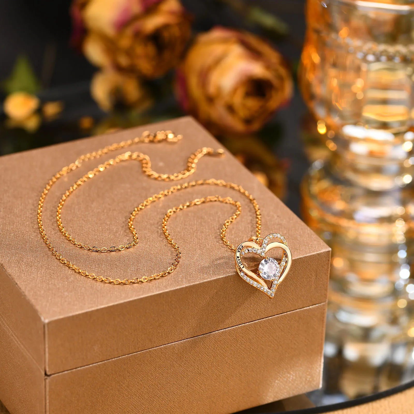 Heart Woman Necklace Birthstone Heart I Love You Jewelry For Wedding Birthday Party Mo close-up view