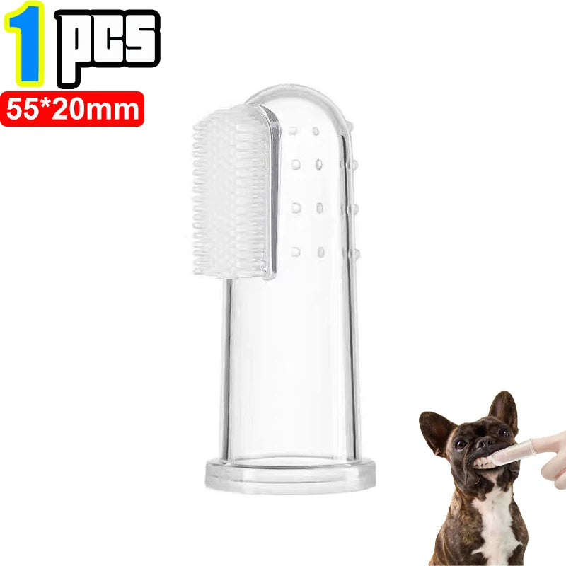 Silicone Soft Pet Finger Cuff Toothbrushes Dog Brush Bad Breath Tartar Teeth Care Tool close-up view