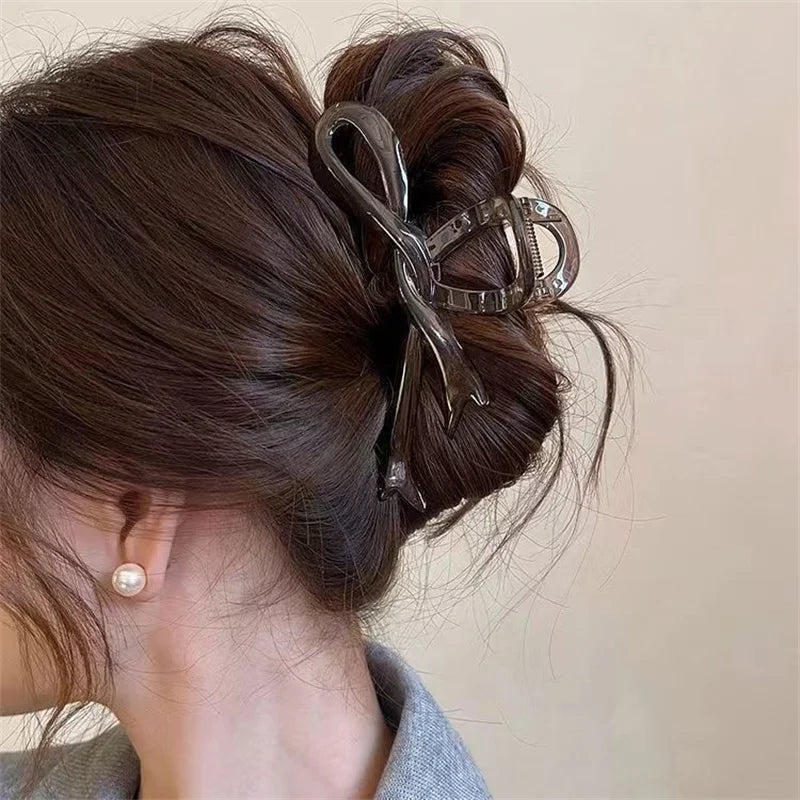 13cm Acrylic Ribbon Bow Hair Claw Glossy Crab Hair Clip Shark Ponytail Holder Barrettes Headwear for Women Hair Accessories