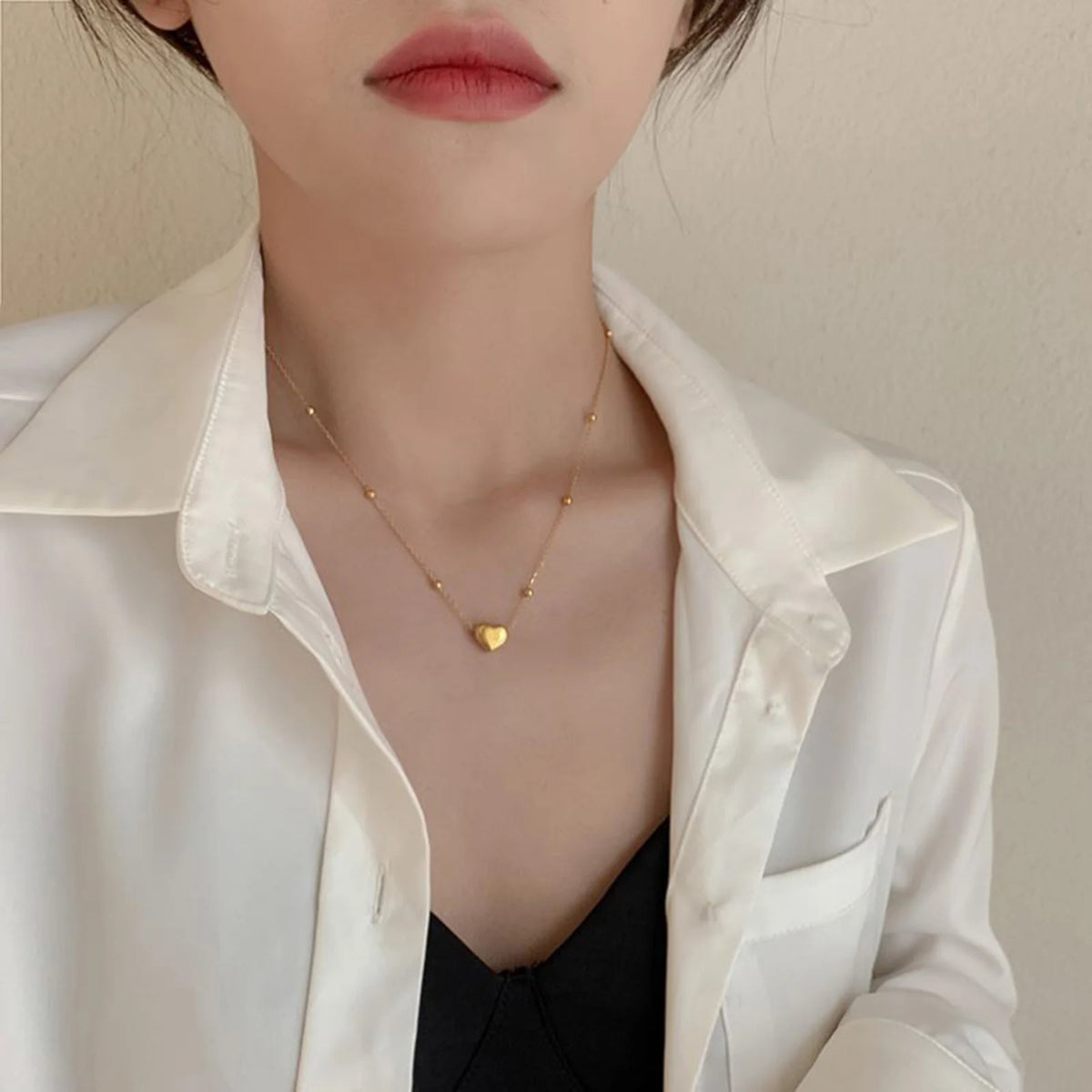 Layered Heart Pendant Necklace | Stainless Steel Minimalist Jewelry for Women alternate view