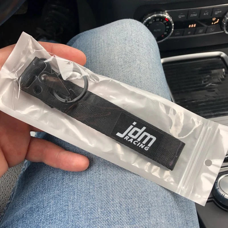 Nylon Key Strap Embroidery Lanyard | JDM Racing Car Keychain close-up view