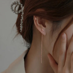 JWER S925 Silver Needle Star Line Earring for Women Tassel Drop Earring Long Chain Be alternate view