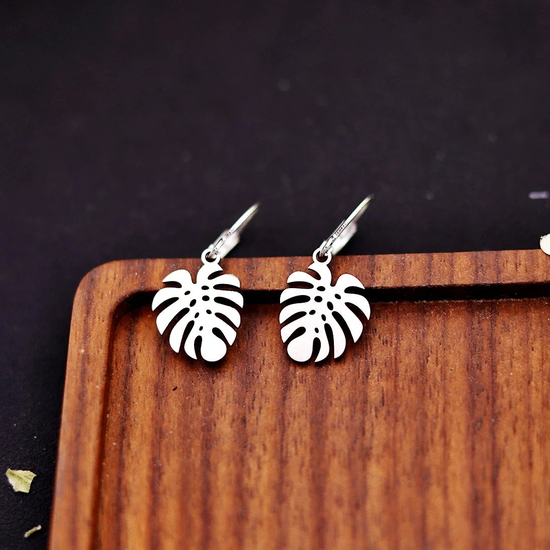 Chandler Stainless Steel Monstera Leaf Drop Earrings Boho Jewelry Stylish Plant Gift lifestyle view