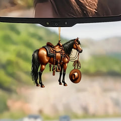 Acrylic Flat 2D Western Cowboy Horse Car Rearview Mirror Pendant Keychain Bag Small Pe close-up view