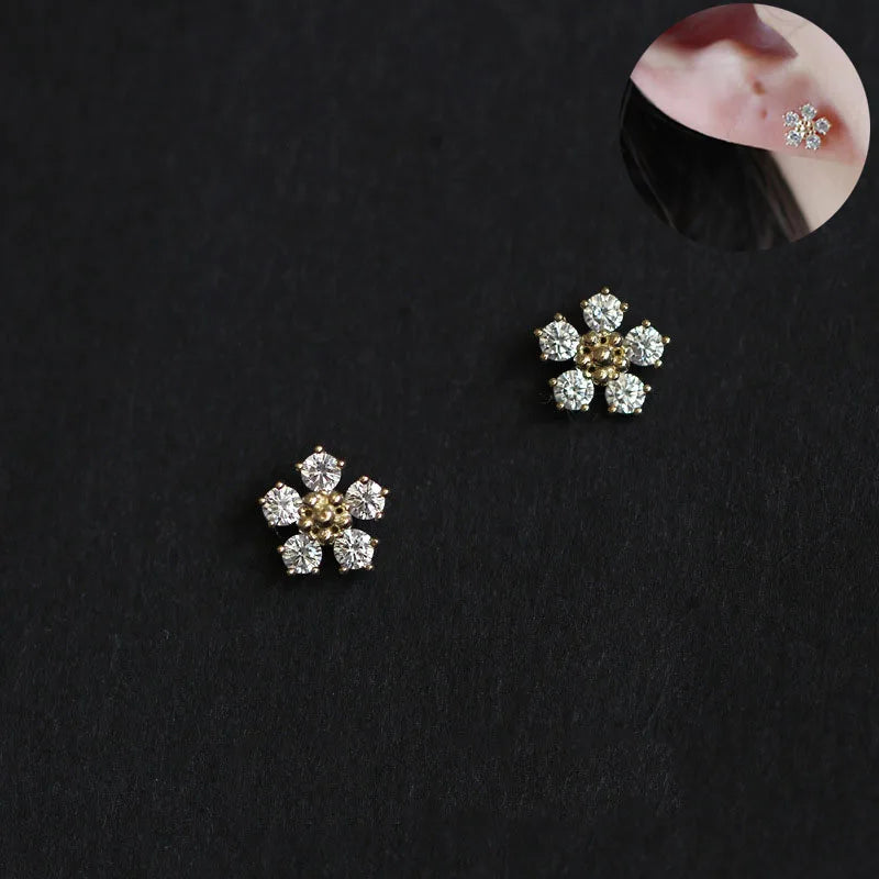 925 Silver Needle Simple Shiny Zircon Earrings Gold Plating Jewelry Crystal Stud Earri close-up view