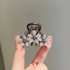 Rhinestone Glazed Flower Hair Clip Black Color High-end Half-tied Hair Claw Back Head Women's Exquisite Hair Accessories