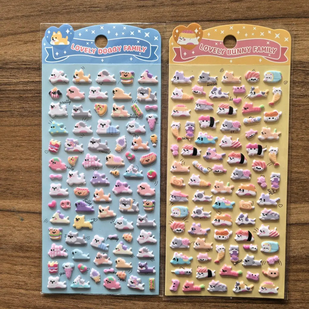 4-Pack Cute Animal Family 3D Stickers | Vibrant Decals for Water Bottles, Laptops & St close-up view