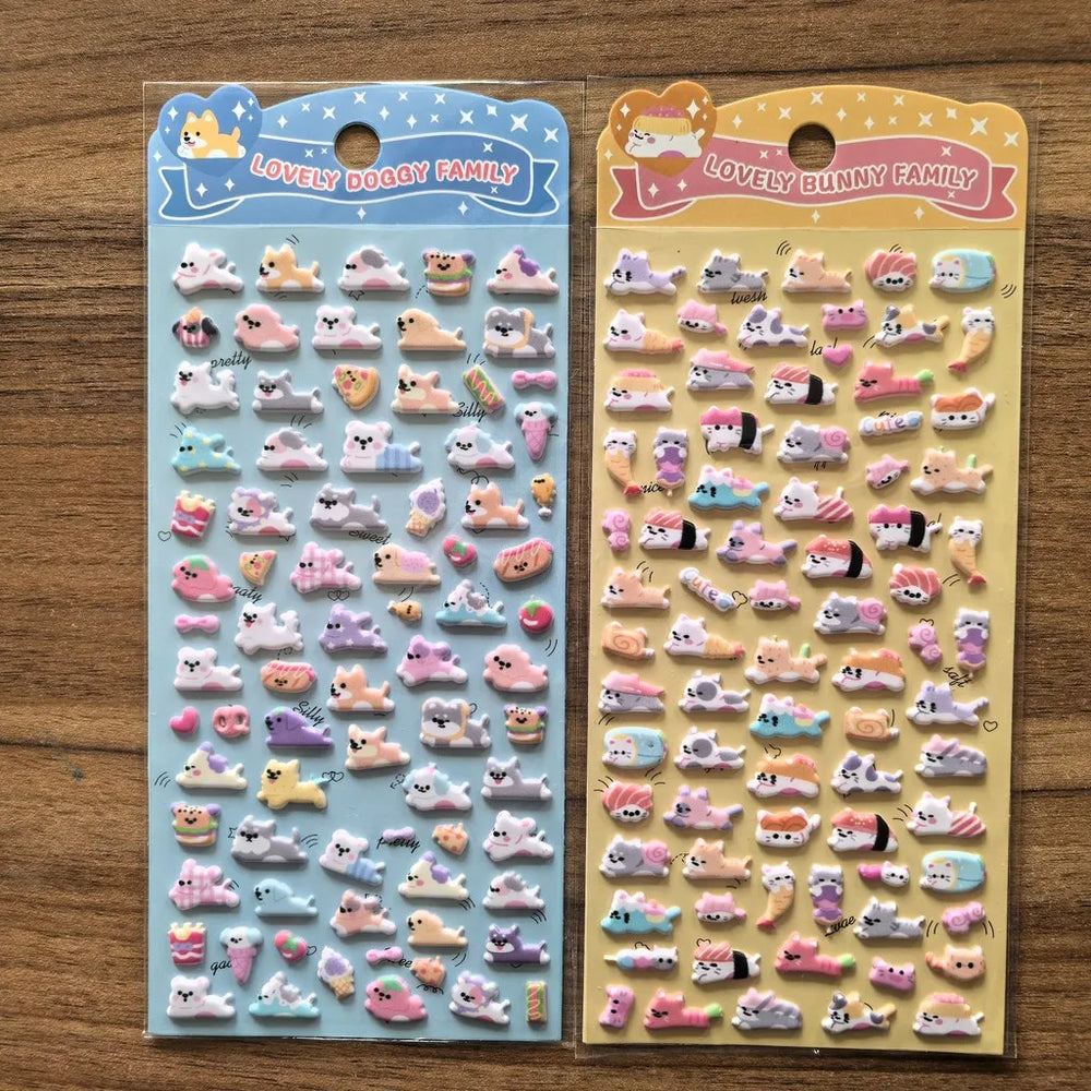 4-Pack Cute Animal Family 3D Stickers | Vibrant Decals for Water Bottles, Laptops & St close-up view