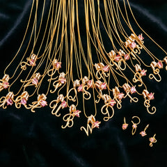 Gold Color Zircon Flower Pendant Necklace Female A-Z 26 Letter Alphabet Wedding Jewelry detail view