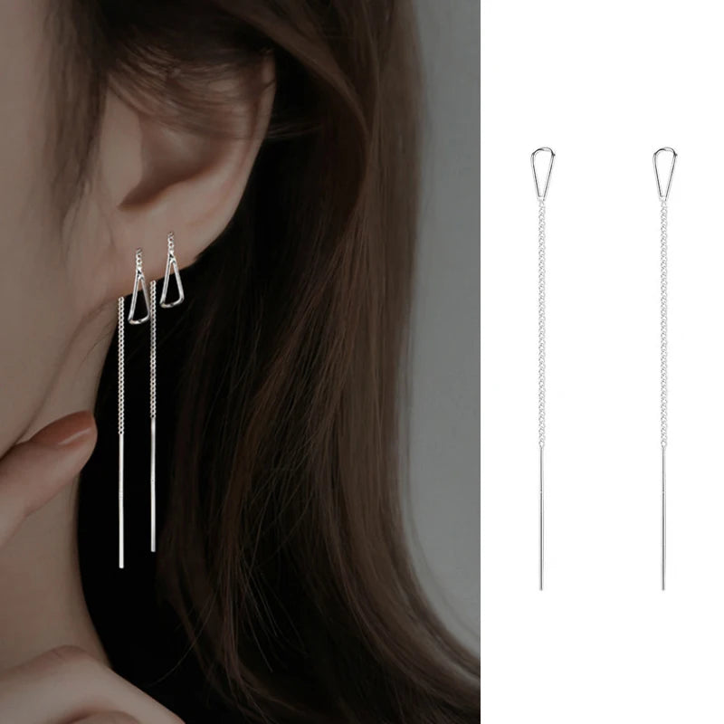 JWER S925 Silver Needle Star Line Earring for Women Tassel Drop Earring Long Chain Be alternate view