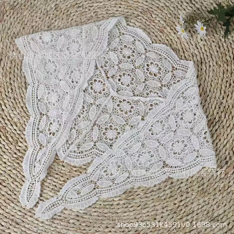 2026 Knitted Hollow Out Triangle Hair Scarf Headband Women Girls Knitted Flower Headba close-up view