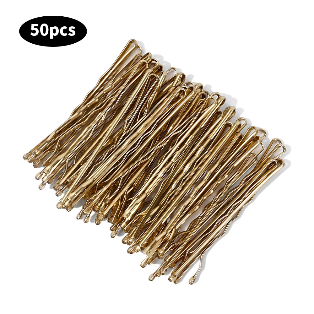 50Pcs Gold Hairpins for Women Hair Clip Lady Bobby Pins Black Invisible Wave Hairgrip alternate view