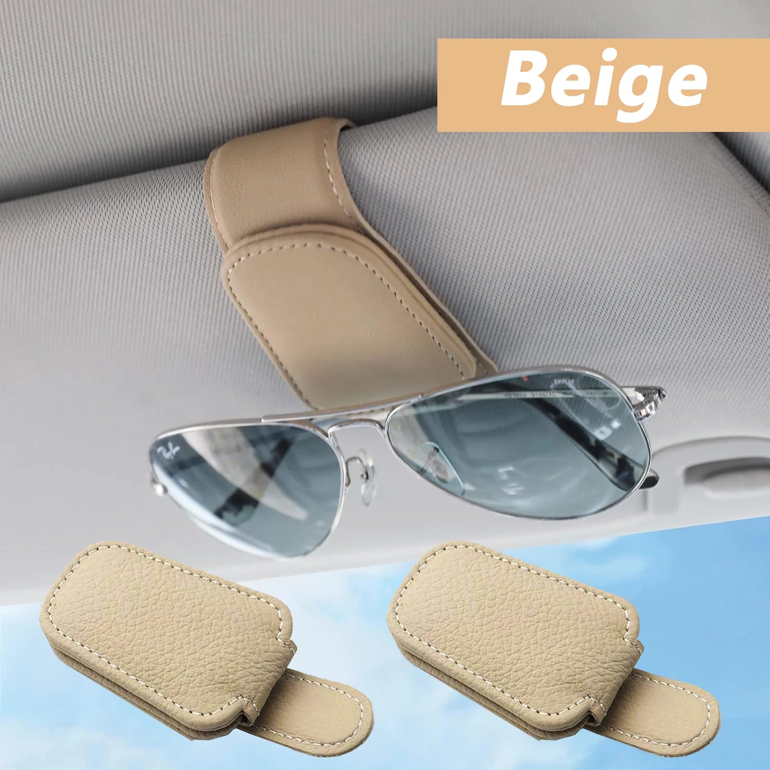 Sunglasses Holder Is Suitable for Car Sun shades Magnetic Leather Sunglasses Clip and close-up view