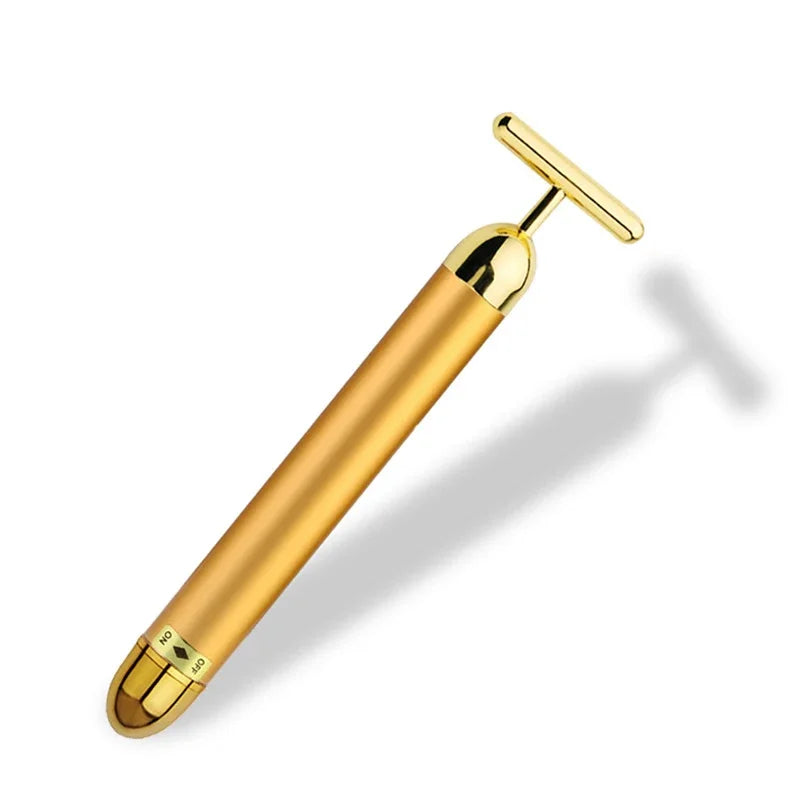 Gold Plated Facial Roller Massager | T-Shape Vibration Face Lift Tool detail view